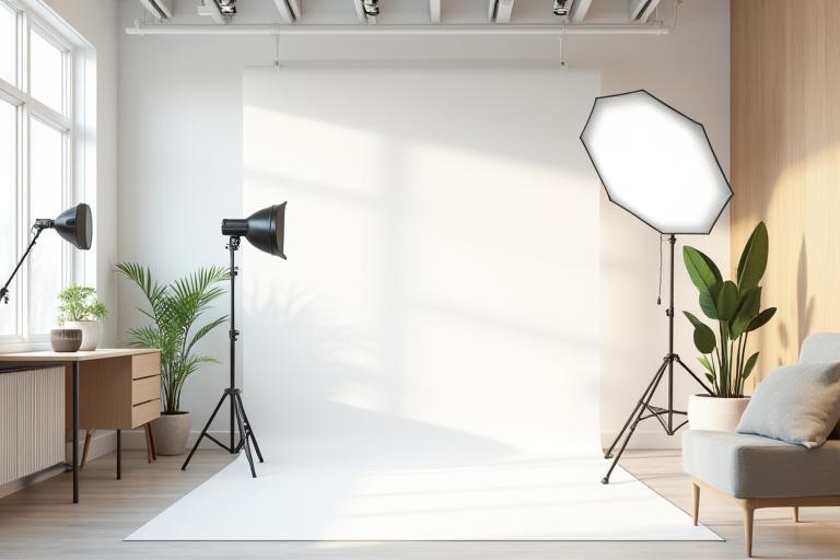 Interior view of the modern Foco Criativo Studio space, showcasing equipment and workspace.